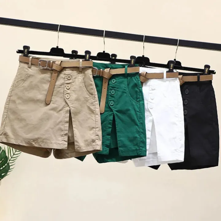 Chic%20Shorts%20Women%20Belt%20Korean%20Solid%20Buttons%20Side%20Slit%20A-line%20Streetwear%20Fashion%20Skirts%20Chic%20Harajuku%20Summer%20Loose%20Pants%20-%20Image%202