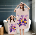 1PC Girl Group Hooded Bath Robe for Kids & Adults, Microfiber Quick Dry Beach Towel, Anime Cartoon Print for Pool Bath.