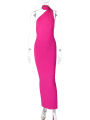 Hugcitar One Shoulder Backless Adjustable Scarf Loop Ruched Maxi Dress Women Elegant Y2K Streetwear Festival Outfit.