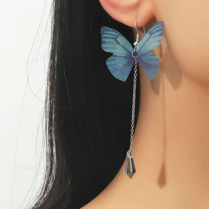 2 Simple Temperament Fresh Blue Butterfly Shape Crystal Tassel Pendant Earrings Ms. Fashion Items Holiday Travel Leisure Ball
