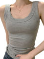Women Square Collar Wide Straps Fitness  Knitted Tank Top Camisole Solid Color Breathable Cool Vest Summer Trend Tops Female. 