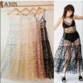 Star Print Beach Ankle-Length Spaghetti Strap Dress Women Summer Sleeveless V-neck Vestidos Female Lace Mesh Shirring Dresses.
