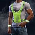 1Pc Adjustable Reflective Safety Vest with 2Pcs Reflective Bands - Bright Green & Yellow Reflective Strips, Breathable Spandex. 