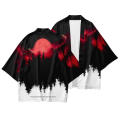 Summer Asian Traditional Costume Men Crane Printed Japanese Kimono Cardigan Harajuku Yukata Dark Style Black Haori Shirt Jacket. 
