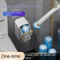 1 Set of Wall-Mounted Long-Handle Disposable Toilet Brush Set, with Built-In Antibacterial Cleaning Liquid and Replacement Brush Heads, for Clean and Hygienic Cleaning Without Dead Corners.