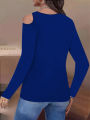 Women's Long Sleeve T-Shirt - Off-Shoulder & Asymmetric Neck - Elegant Solid Color Fall Fashion. 