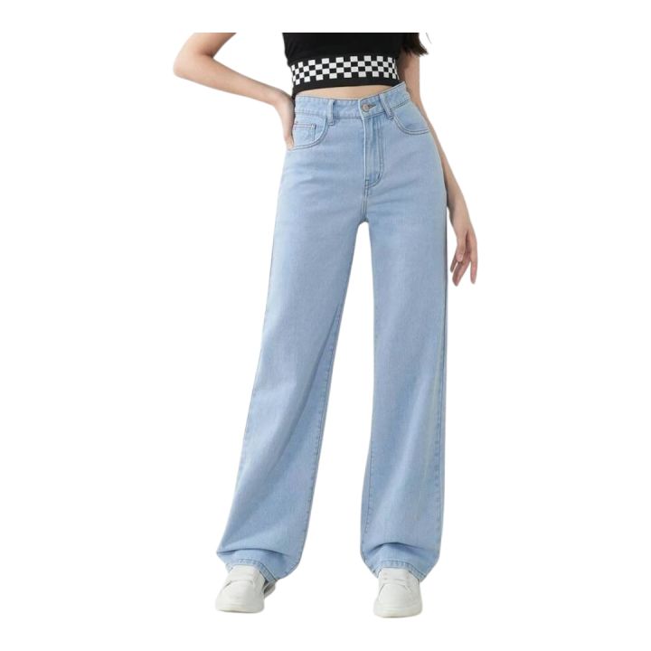 Women’s High Waist Wide Leg Jeans - Light Blue Baggy Denim Pants for Girls - Trendy Casual Loose Fit Trousers