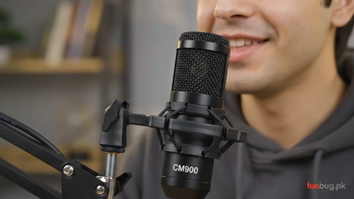 FunBug CM900 Professional Studio Condenser Microphone Kit with V9 Sound Card & Mic Arm Stand for Home Studio Recording, Podcasting, Live Streaming & Gaming