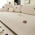 Solid Sherpa Anti-Slip Sofa Cover with PU Label Decor for Living Room Coush Seat Cover, Universal Sofa Slipcover Furniture Towel. 