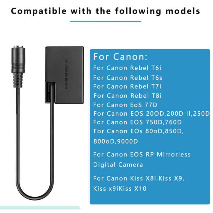 ACK-E18%20DR-E18%20DC%20Coupler%20LP-E17%20Dummy%20Battery%20AC%20Power%20Adapter%20Kit%20for%20Canon%20EOS%20Rebel%20SL2%20SL3%20T6i%20T6S%20T7i%20T8i%20200D%20200D%20II%20-%20Image%205