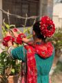 artificial flower jewellery set it include ( mala, gajra,ring , hair bun ). 