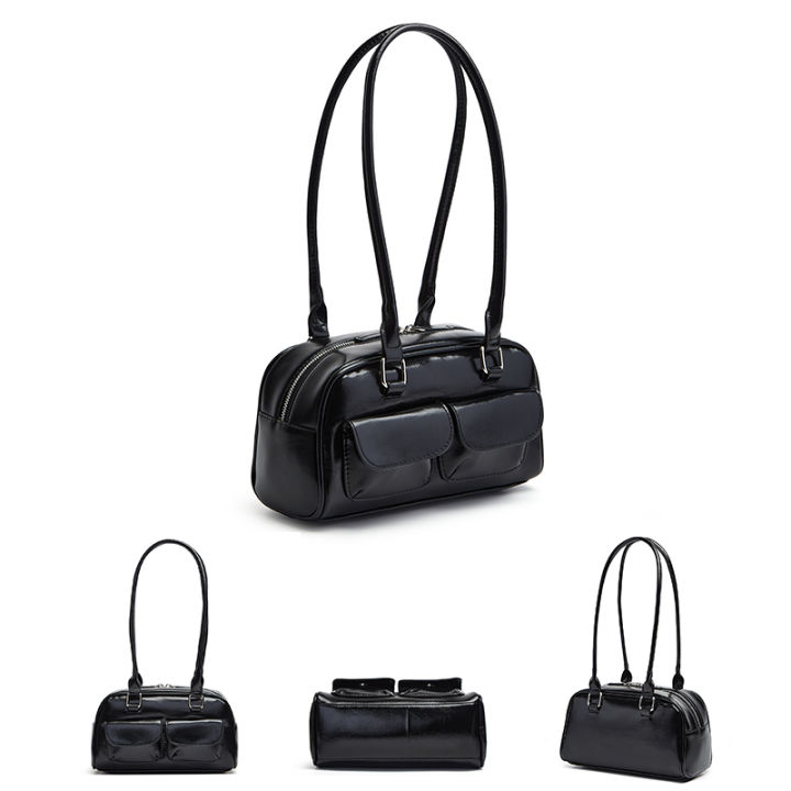 New%20women's%20bag%20fashion%20niche%20oil%20wax%20leather%20bowling%20bag%20multi-pocket%20armpit%20bag%20commuting%20handbag%20single%20shoulder%20bag%20-%20Image%203