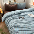 Soft Washed Cotton Bedding Set Blue Brown Stripe Duvet Cover Set With 2 Pillowcases For Daily Bedroom Decor Twin Queen No Sheet. 
