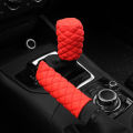 2 Sets PU Leather Stereo Embroidery Car Handbrake Cover Handle Set Manual Gear General Automotive Supplies. 