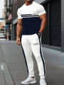 Fashionable men's polyester micro elastic letter print breathable round neck T-shirt pants set summer outdoor casual sportswear. 
