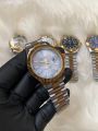 Premium Quartz Two-Tone Stainless Steel Watch For Men with White Dial, Gold Bezel, and Date Display Men's Wrist Watch.. 