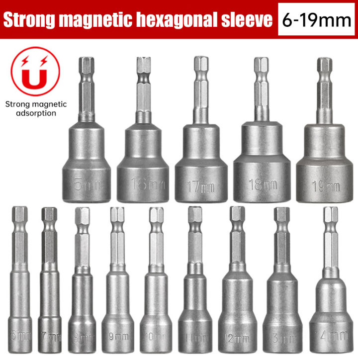6mm-19mm Magnetic Impact Socket Nut Screwdriver 1/4 Hex Key Set Drill ...
