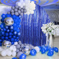 1x2m Blue Tinsel Curtain Party Backdrop Glitter Foil Fringe Curtain Dark Blue Party Streamers Hanging Birthday Baby Shower Decor.