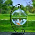 Round/Rectangle Shape Hanging Glass Aquarium Fish Tank Fish Bowl Transparent Vase Ornament With Rack Holder Home Decoration. 