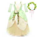 2024 Fancy Princess and Frog Story Cosplay Kid Princess Ball Gown off Shoulder Tiana Deluxe Royal Frock Girls Prom Party Costume. 