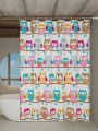 The Owl-Themed Dry-Wet Separation Partition Shower Curtain Has a Fresh Color and Creates a Childlike Bathroom Atmosphere.