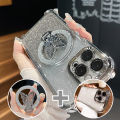 Luxury Butterfly Glitter Holder With Lens Film Phone Case For iPhone 11 12 13 14 15 16 17 Pro Max Plus Four Corner Anti Fall. 