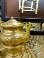 Authentic Persian Samovar, 50 Years Old. Genuine Elephant Tusk on Small Kettle's Handle. Original Electric Persian Samovar with Gold Finish.. 