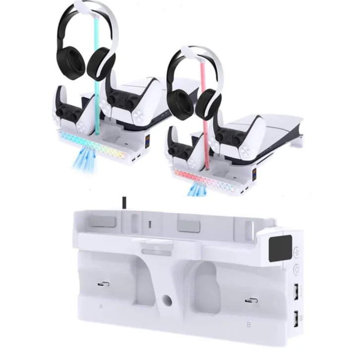 PGTECH%20GP-533%20RGB%20Horizontal%20Console%20Bracket%20with%20Dual%20Gamepad%20Charging%20Port%20Built-in%20Dual%20Cooling%20Fan%20for%20PS5%20Slim%20Host%20-%20White%20-%20Image%203