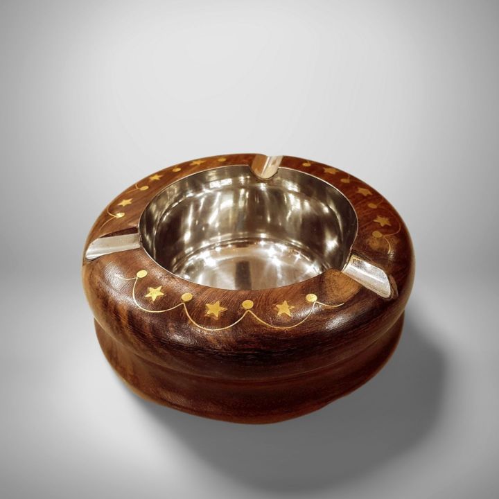 Pristine%20-%20Wooden%20Ashtray%20,%20Round%20Star%20Inlay%20Design%20Ash%20Tray,%20Steel%20Bowl%20CigatHolder,Thanks%20Giving%20or%20Christamas%20Gift%20-%20Perfect%20Condition%20-%20Image%202