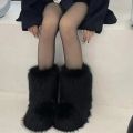 Y2K Fluffy Mid-calf Boots Winter Women Fashion Snow Boots Warm Cotton Shoes. 