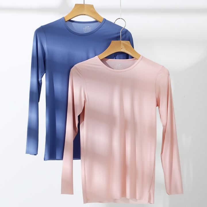 Men Thermal Underwear Tops Silk Quick Drying Underwear Long Sleeve T-shirts Undershirts Breathable Slip Sleepwear