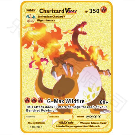 New Pokemon Card Charizard Vmax Pokemon Go Shiny Gold Metal Card Game Fighting Ordering Series Child Toy