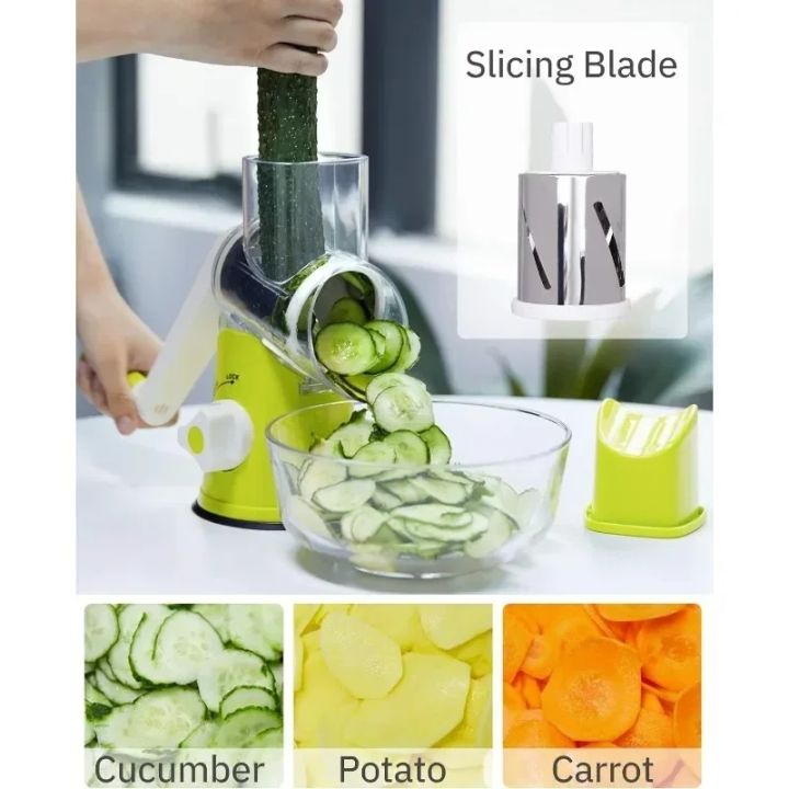 Vegetable Cutter & Slicer Manual Kitchen Cheese Chopper Machine With 3 Sharp Drums Multifunctional Garlic Potato Shredder