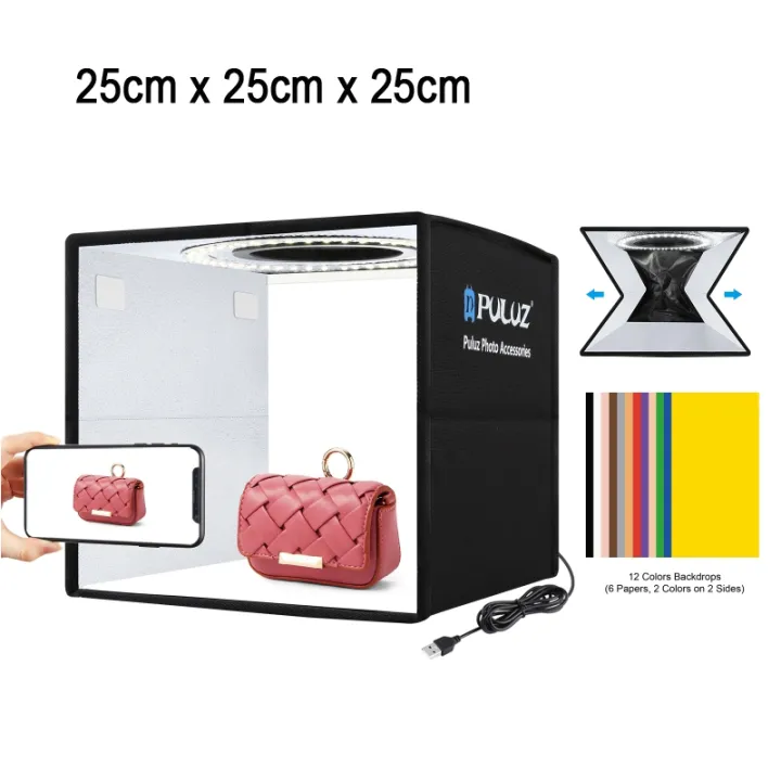 PULUZ%2025cm%20Folding%20Portable%20High%2097%20CRI%20Ring%20LED%20Light%20Photo%20Lighting%20Studio%20Shooting%20Tent%20Box%20with%2012%20Colors%20Backdrops%20-%20Image%202