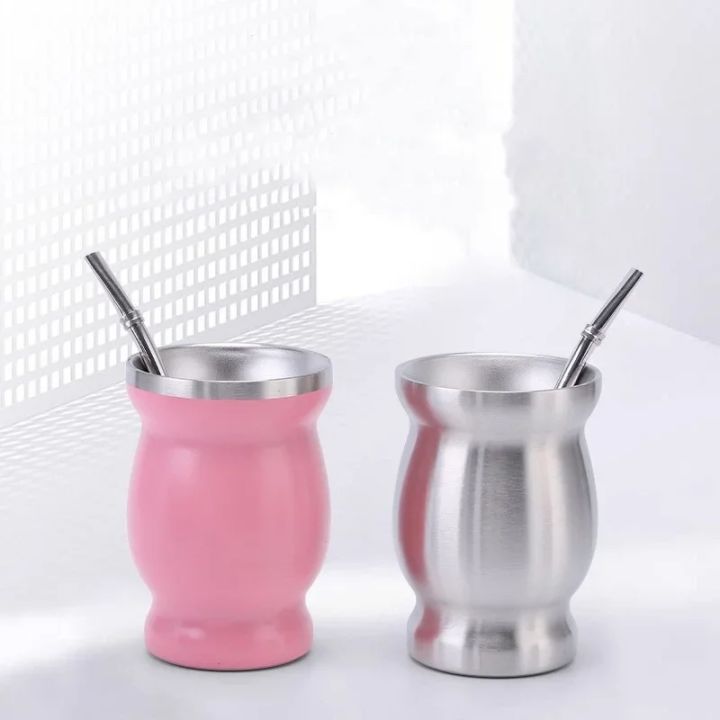 Double-Walled Mate Natural Gourd Tea Cup Set Bombillas Yerba Mate Tea Cup Insulation Wall Gourd Tea Cup Mate Straw Set