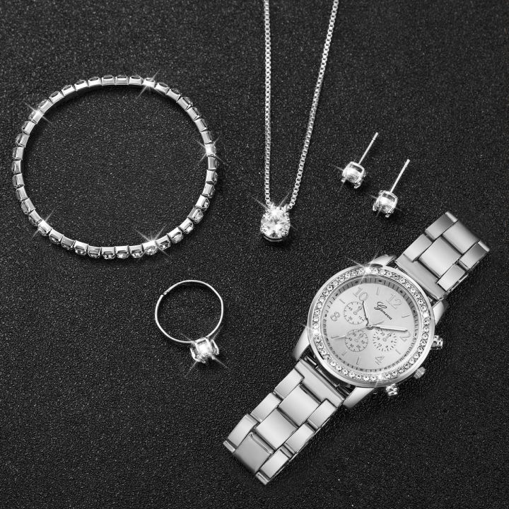 6PCS/Set%20Women's%20Watch%20Fashion%20Silver%20Steel%20Band%20Analog%20Quartz%20Watches%20Diamond%20Jewelry%20Set%EF%BC%88Without%20Box%EF%BC%89%20-%20Image%204