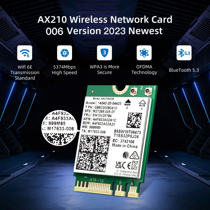 WiFi%206E%20AX210%20Wireless%20Card%20Bluetooth%205.3%20Tri%20Band%202.4G/5Ghz/6G%20Desktop%20Kit%20Antenna%20For%20Intel%20AX210NGW%20M.2%20NGFF%20Wlan%20WiFi%20Card%20-%20Image%202