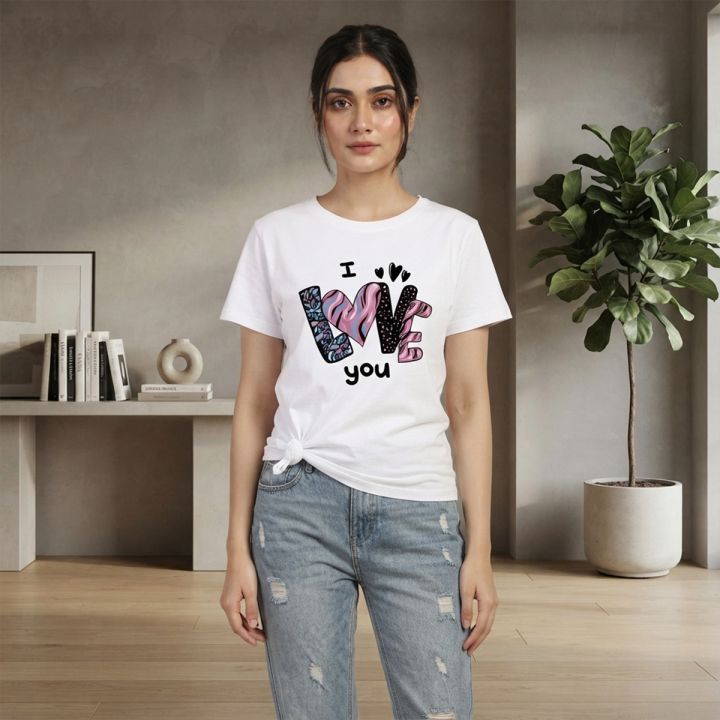 Half Sleeve Chinese Floral Print TShirt for Women Summer Wear Soft Microfibre Oriental Top for Casual Wear