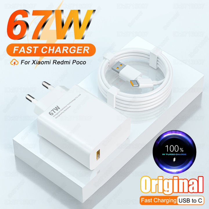 67W USB Fast Charger Quick Charging 3.0 Wall Phone Adapter for Redmi Poco USB Charger Type C Cable