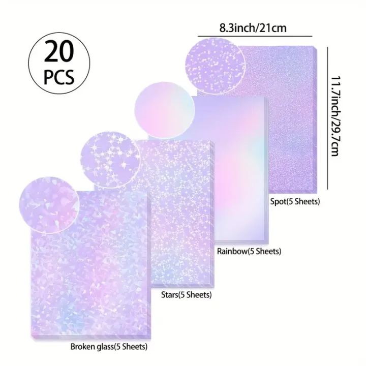 20%20Sheets%20Holographic%20PVC%20Sticker%20Paper,%20A4%20Mixed%20Patterns%20(Rainbow,%20Broken%20Glass,%20Stars,%20Dots),%20Self-Adhesive%20Cold%20Lamination%20-%20Image%203