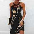 2024 Summer National Wind Positioning Printing Mesh Belt Sleeveless Casual Dress.