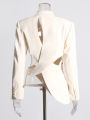 TWOTWINSTYLE Solid Hollow Out Backless Slimming Blazers For Women Notched Collar Long Sleeve Spliced Button Blazer Female New. 
