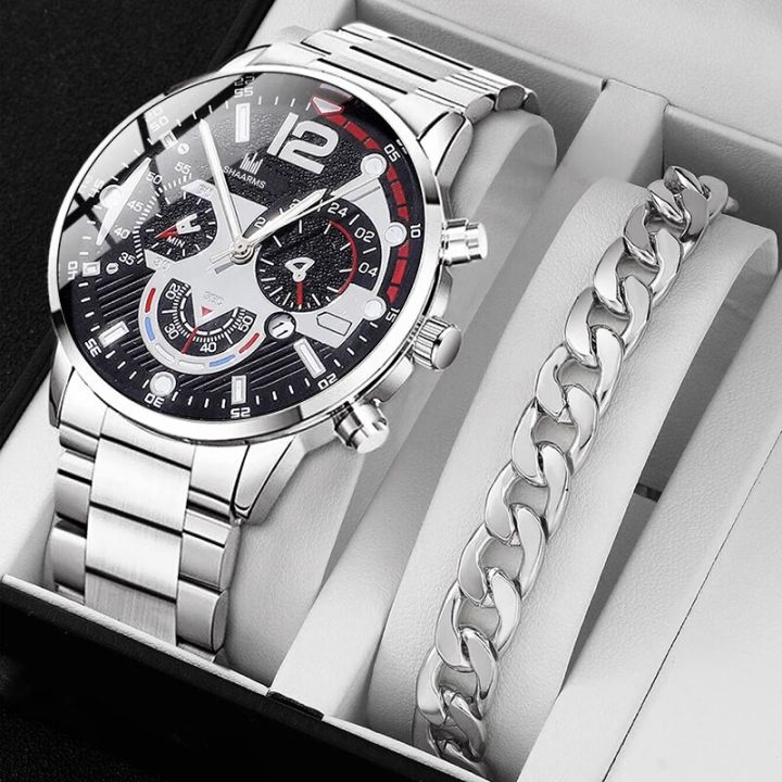 Stainless Steel Mens Big Dial Watch Jam Tangan Tangan Taxau Untuk