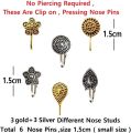 Flower Nose ring Oxidized Traditional  Nose cuff ring Clip on nose pin non piercing Fake Septum Nose Ring Nose Stud for girl & Women Combo Pack of 2/3/5 pcs. 