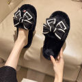 Casual Fluffy Slippers Women House Flats Fashion Winter Bowknot Love Designer Shoes Ladies Home Plush Platform Elegant Footwear.
