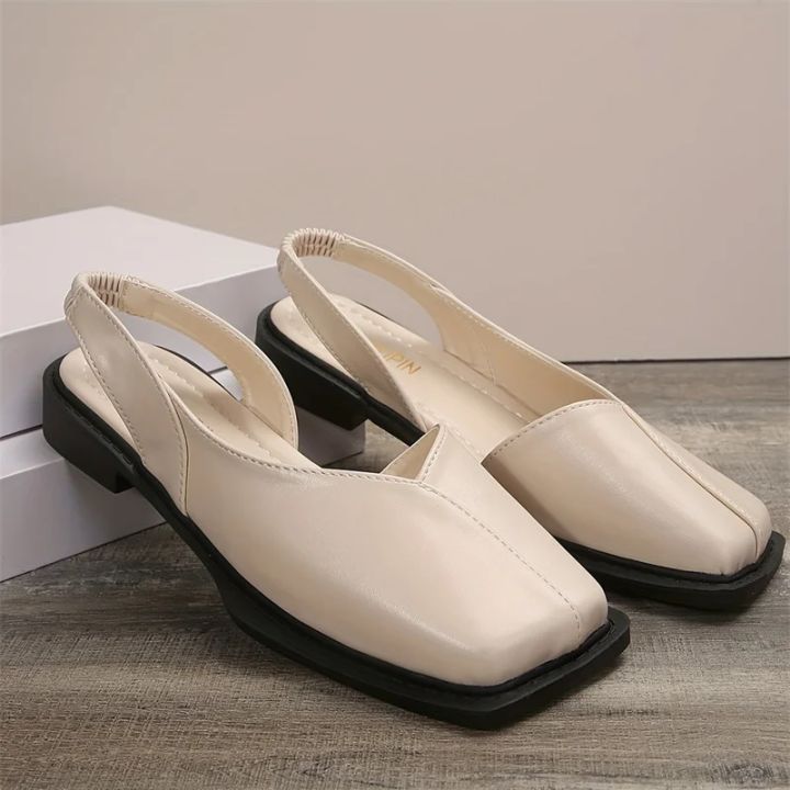 Leather%20Toe%20Cap%20Sandals%20for%20Women%202024%20New%20Flat%20Bottomed%20Square%20Toe%20Single%20Shoes,%20Retro%20Exterior%20Wear,%20Anti%20Slip%20Beach%20Slippers%20-%20Image%204