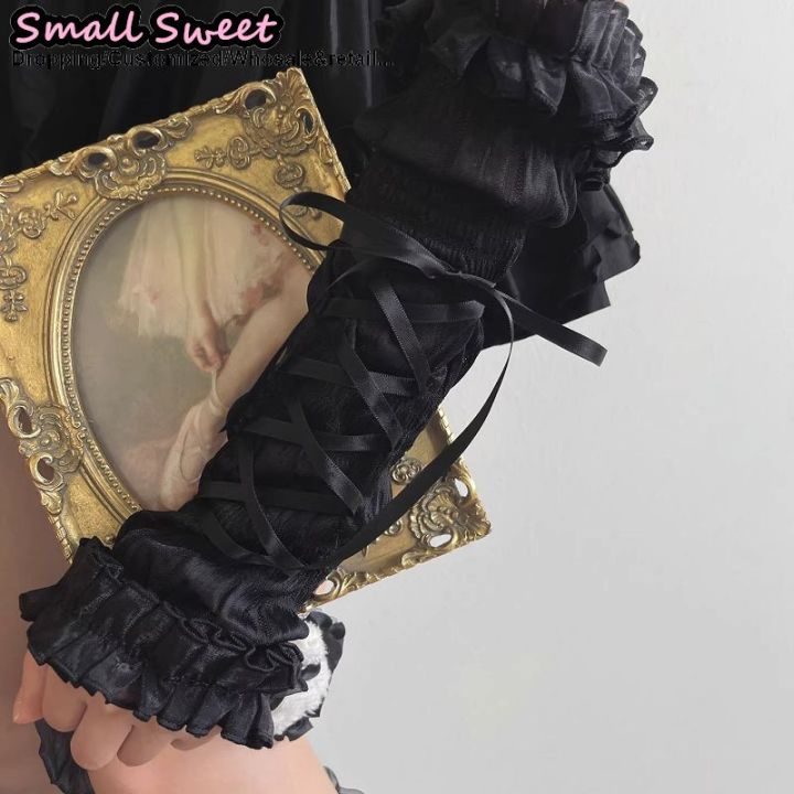 Ballet%20Goths%20Women%E2%80%98s%20Y2K%20Girl%20Summer%20Lolita%20JK%20Bie%20Bow%20Sleeve%20Cover%20Half%20Finger%20Yarn%20Arm%20Warmers%20Wrist%20Cuffs%20Lace%20Ruffled%20Gloves%20-%20Image%203