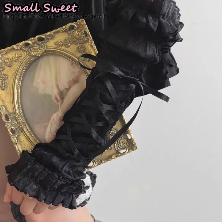 Ballet%20Goths%20Women%E2%80%98s%20Y2K%20Girl%20Summer%20Lolita%20JK%20Bie%20Bow%20Sleeve%20Cover%20Half%20Finger%20Yarn%20Arm%20Warmers%20Wrist%20Cuffs%20Lace%20Ruffled%20Gloves%20-%20Image%203