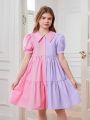 Girls Two Tone Cotton Half Sleeve Dress. 