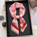 Imitation Silk Red Print Square Scarf For Women, Bandana Spring/Summer Luxury Scarf,Hair Head Band For Dressing Up Your Look. 